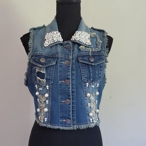 Crop pearl jean jacket